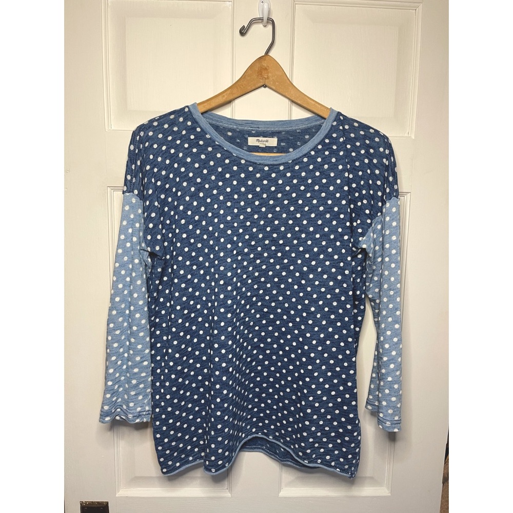 Madewell Blue Polka Dot 3/4 Sleeve Sweater Size S